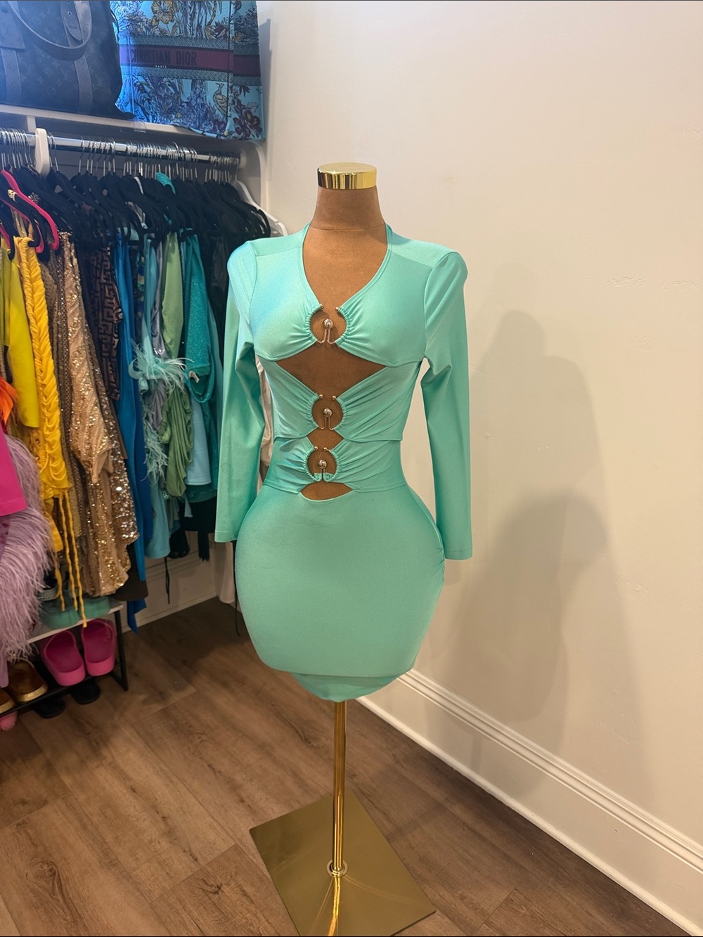 Fashion Nova Mint Cutout Ring-Detail Bodycon Mini Dress